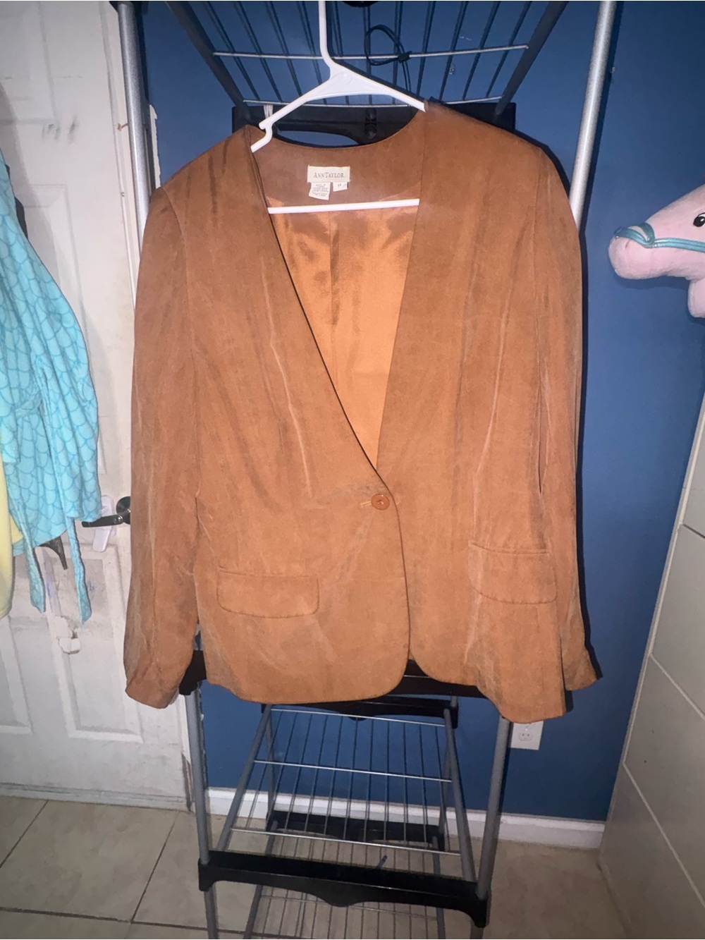 Ann Taylor Suede Blazer in Warm Caramel